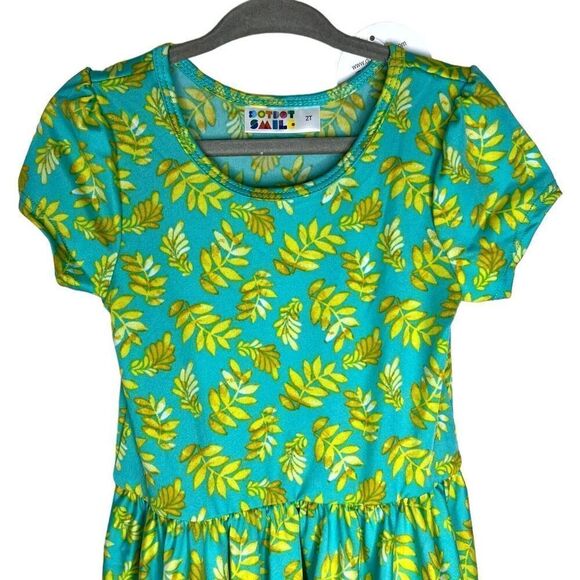 NEW Dot Dot Smile Gold Ferns Green Floral Cap Sleeve Dress 2T - Picture 2 of 7